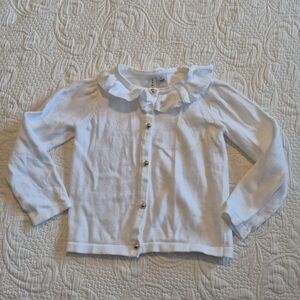 Janie and Jack girls size 3 white ruffle cardigan, GUC minor wear 1 mark